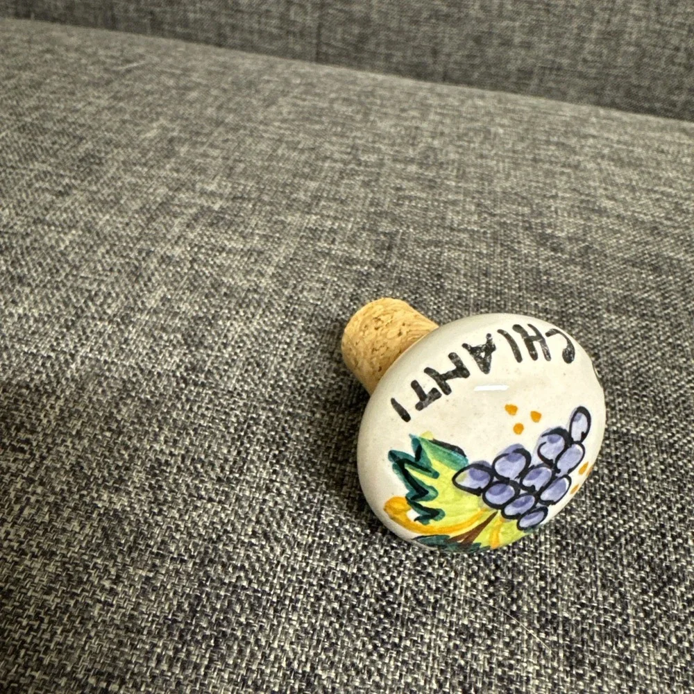 Hand Painted Ceramic Wine Bottle Stopper Vino Chianti Grape Design Italian Decor